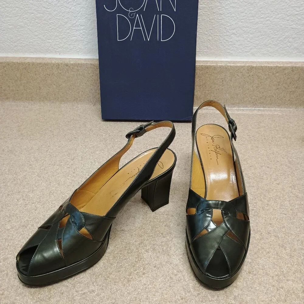 JOAN & DAVID New Dark Gray Leather Sandal Sling Back Pump Sz 8.5 Hand Made Italy